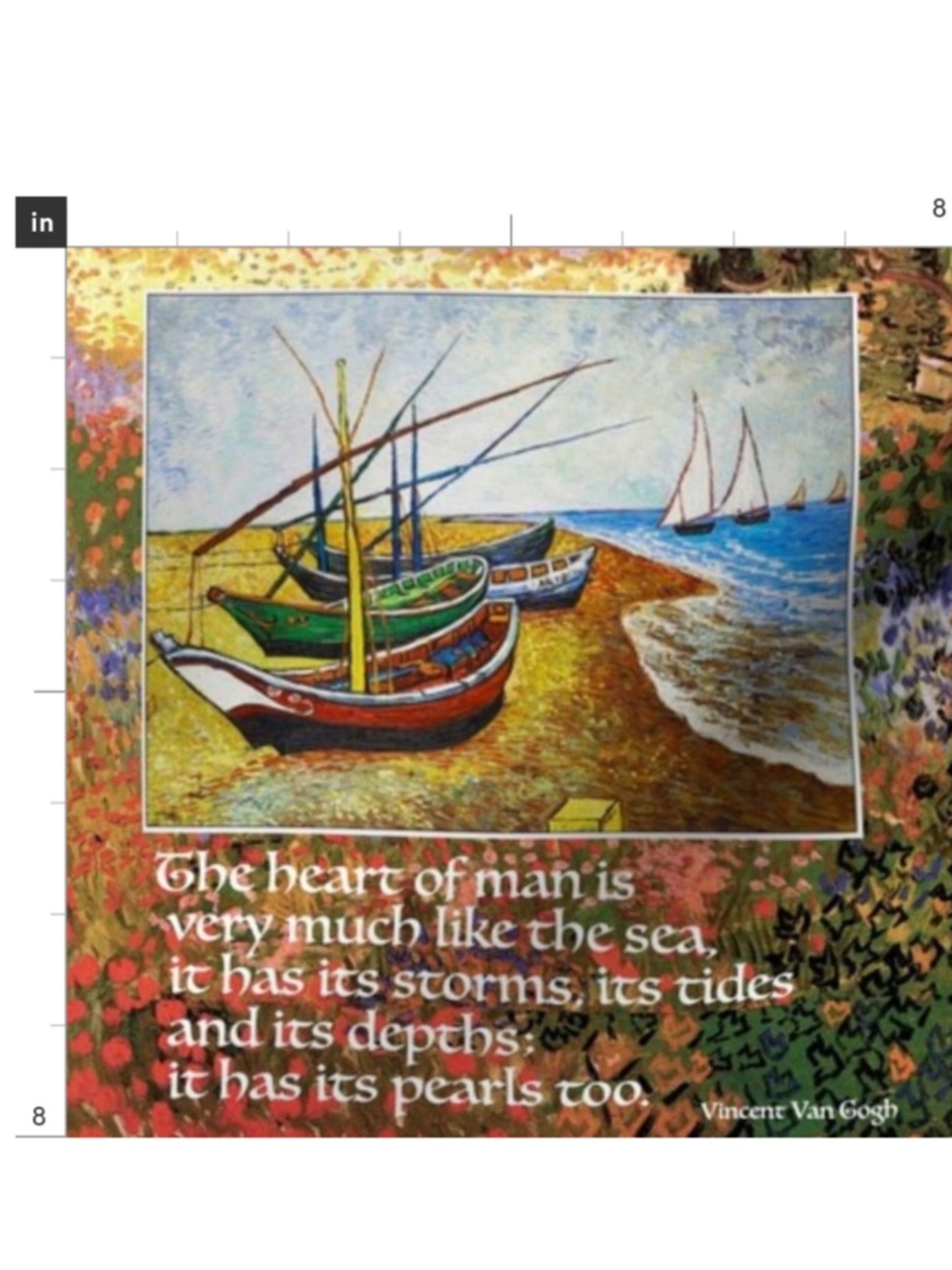 Van Gogh- Sailboats and Quote- Fabric Swatch on Cotton